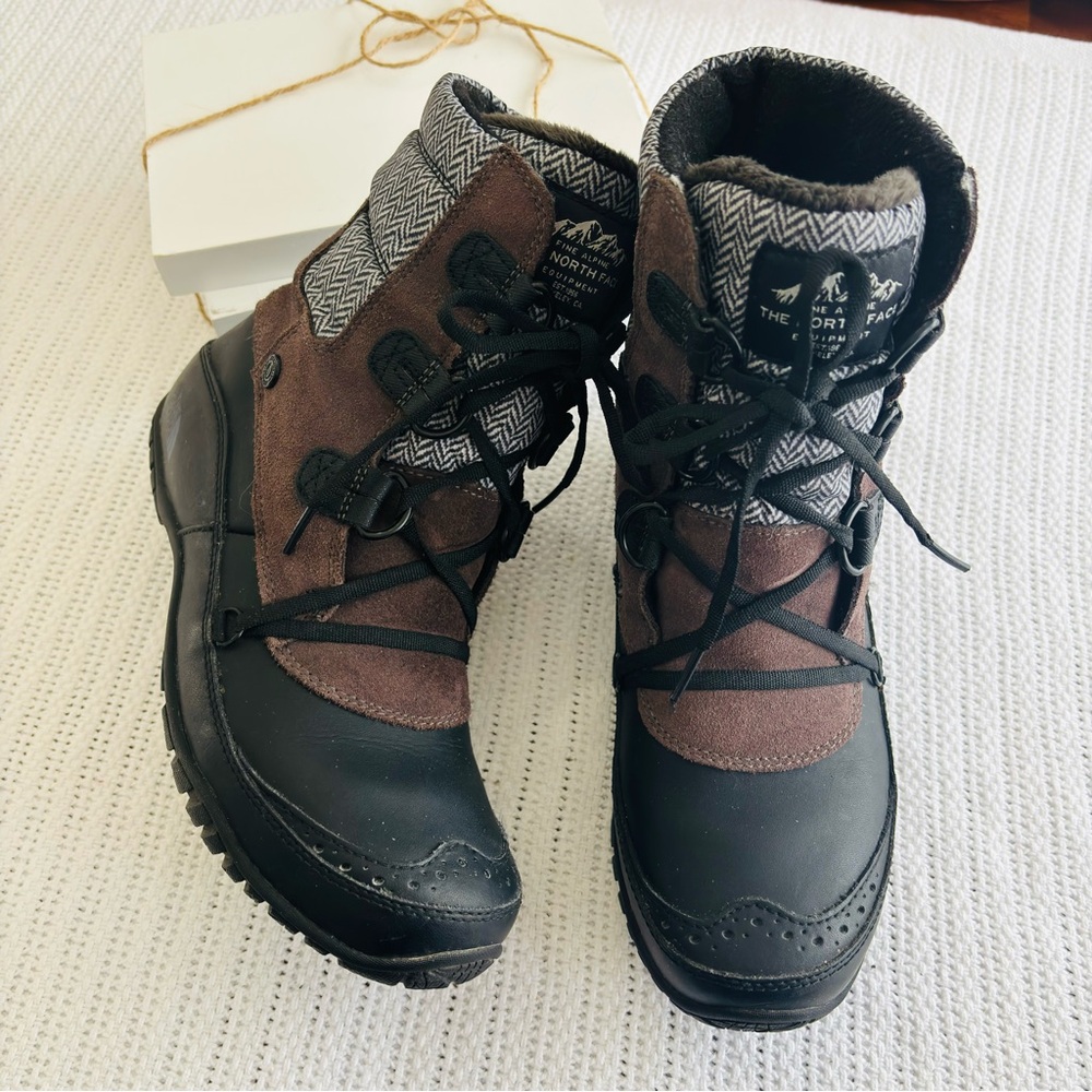 The North Face Black and Brown Herringbone Boots